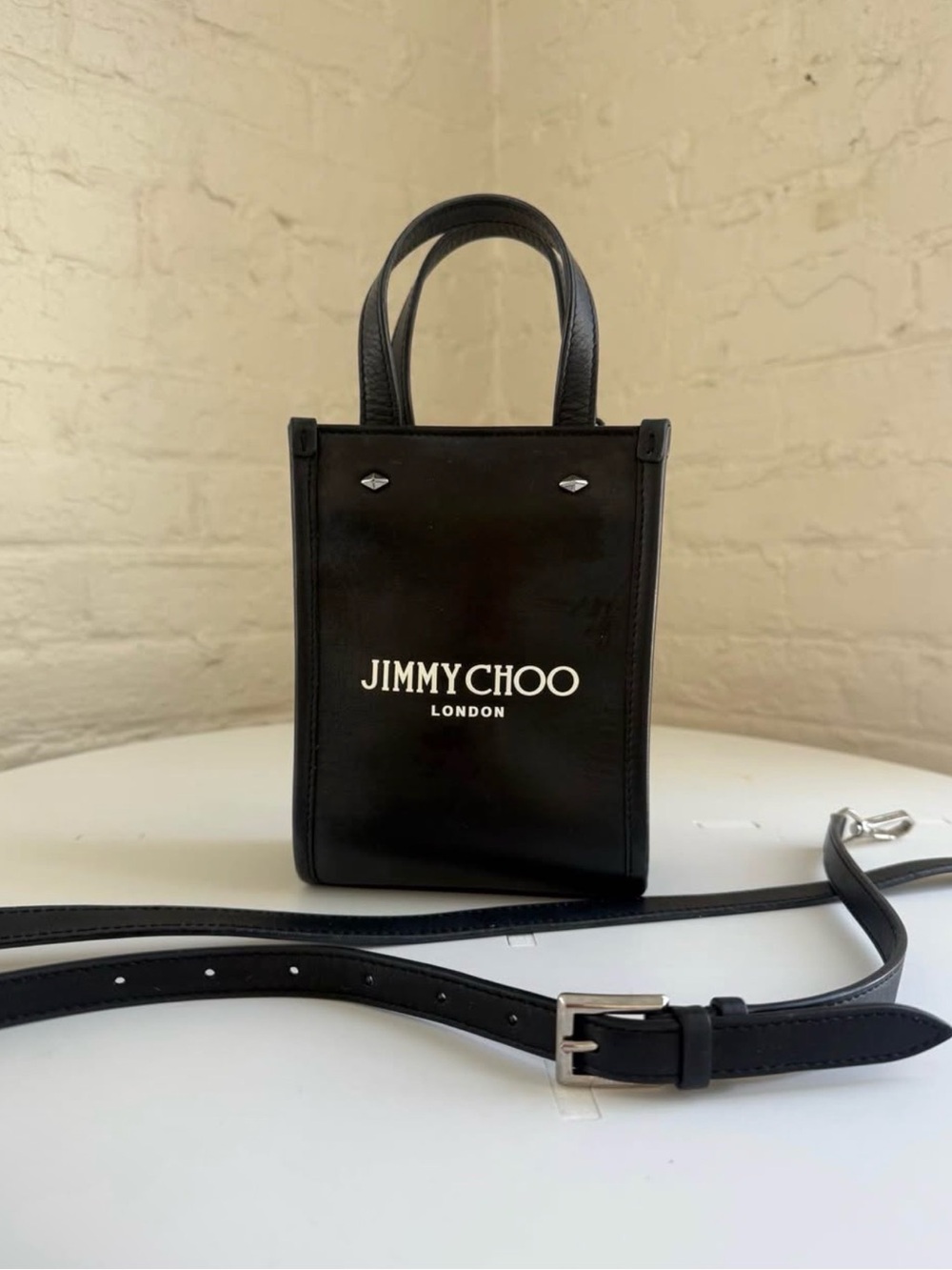 Jimmy Choo Black Leather Mini Tote Messenger